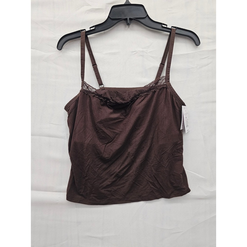 Auden Womens XXL Dark Brown Ribbed Lace Trim Camisole NWT 023102977